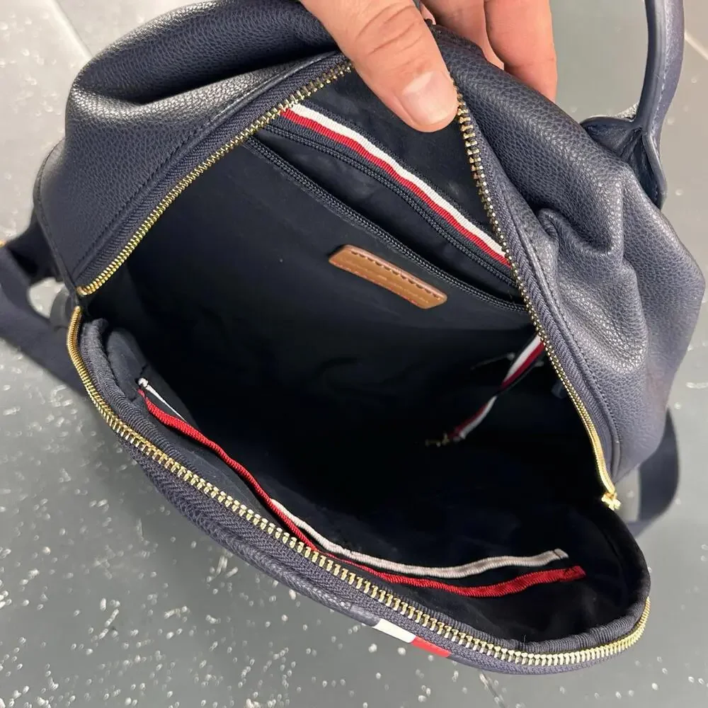 Tommy Hilfiger Leather Backpack Blue Striped Mini Day Bag 12x10x4 EUC - Picture 6 of 11